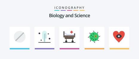 paquete de iconos de 5 planos de biología que incluye. corazón. hospital. ojo. célula. diseño de iconos creativos vector