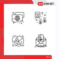 4 Creative Icons Modern Signs and Symbols of bubble finance speech audit pie Editable Vector Design Elements