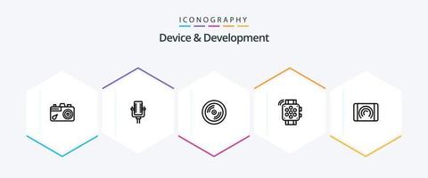 Device And Development 25 Line icon pack including user. education. cd . timer. watch vector