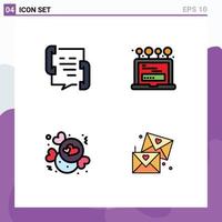 Modern Set of 4 Filledline Flat Colors Pictograph of call candy help laptop love Editable Vector Design Elements