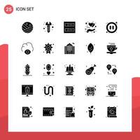 Modern Set of 25 Solid Glyphs and symbols such as video multimedia grid audio hand Editable Vector Design Elements