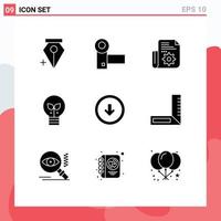 Pictogram Set of 9 Simple Solid Glyphs of button light document lamp eco Editable Vector Design Elements