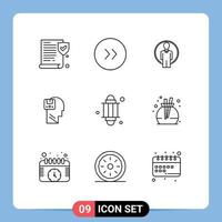 Universal Icon Symbols Group of 9 Modern Outlines of light islam login male data Editable Vector Design Elements