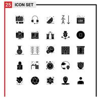 25 Universal Solid Glyphs Set for Web and Mobile Applications sign holding fruits cyber sort Editable Vector Design Elements