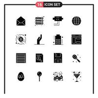 16 Solid Glyph concept for Websites Mobile and Apps processing dollar cam security globe Editable Vector Design Elements