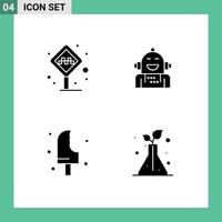 4 Thematic Vector Solid Glyphs and Editable Symbols of airport feeling taxi artificial food Editable Vector Design Elements