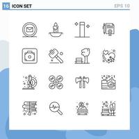 Universal Icon Symbols Group of 16 Modern Outlines of lift page magic documents legal documents Editable Vector Design Elements