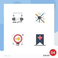 Group of 4 Flat Icons Signs and Symbols for headphone pr web share relation Editable Vector Design Elements