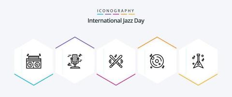 paquete de iconos de 25 líneas del día internacional del jazz que incluye música. disco sonido. música vector