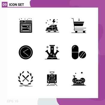 9 Thematic Vector Solid Glyphs and Editable Symbols of knowledge user car left arrow Editable Vector Design Elements