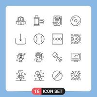 conjunto de 16 iconos de interfaz de usuario modernos signos de símbolos para elementos de diseño de vector editables de tableta de disco de carrete de dvd multimedia