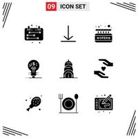 Group of 9 Modern Solid Glyphs Set for usa chrysler open idea finance Editable Vector Design Elements