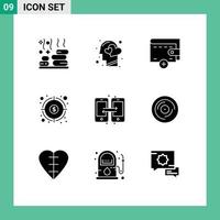 User Interface Pack of 9 Basic Solid Glyphs of connection goal human fund finance Editable Vector Design Elements