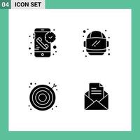 Group of 4 Solid Glyphs Signs and Symbols for call search receiver helmet target Editable Vector Design Elements