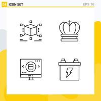 4 Creative Icons Modern Signs and Symbols of cube magnifying box royal shopping Editable Vector Design Elements