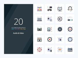 20 Audio And Video Flat Color icon for presentation vector