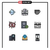 paquete de iconos de vector de stock de 9 signos y símbolos de línea para elementos de diseño de vector editable de café de marco de computadora de corazón de boda