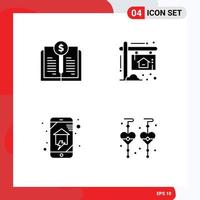 Solid Glyph Pack of 4 Universal Symbols of book home automation investment home home wifi Editable Vector Design Elements