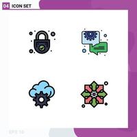 User Interface Pack of 4 Basic Filledline Flat Colors of lock cloud secure chat technology Editable Vector Design Elements