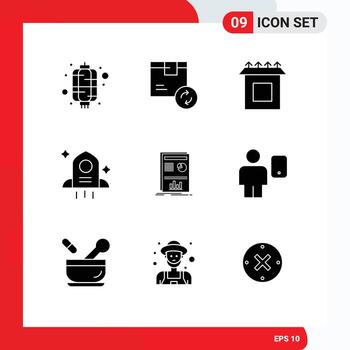 Pack of 9 Modern Solid Glyphs Signs and Symbols for Web Print Media such as graph presentation shipping space astronomy Editable Vector Design Elements