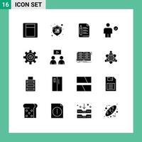 Set of 16 Commercial Solid Glyphs pack for graph complete file check avatar Editable Vector Design Elements