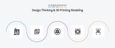 Design Thinking And D Printing Modeling Line 5 Icon Pack Including chart. grid. modification. prototype. vector
