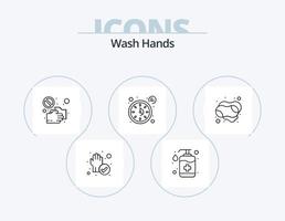 Wash Hands Line Icon Pack 5 Icon Design. virus. hands. wash. protect hands. timer vector