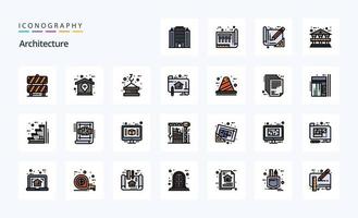 paquete de iconos de estilo lleno de línea de arquitectura 25 vector