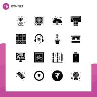 Set of 16 Vector Solid Glyphs on Grid for graduation cap data documents archive Editable Vector Design Elements