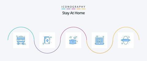 quédese en casa azul 5 paquete de iconos que incluye cocina. tutoriales juego. ordenador portátil. descanso vector