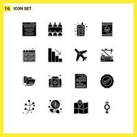 Group of 16 Solid Glyphs Signs and Symbols for images board baby soil fertilizer Editable Vector Design Elements