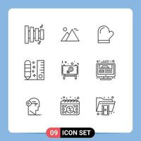 9 Universal Outline Signs Symbols of scale pencil glouve draw oven Editable Vector Design Elements