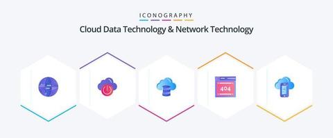 Cloud Data Technology And Network Technology 25 Flat icon pack including computing. codiing. cloud . code. file vector