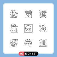 Group of 9 Outlines Signs and Symbols for stationary mind web digital user Editable Vector Design Elements