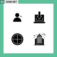 Pack of 4 creative Solid Glyphs of discover people military laptop download target Editable Vector Design Elements