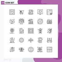 Group of 25 Lines Signs and Symbols for server control window shirt e Editable Vector Design Elements