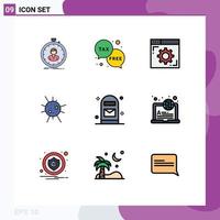 9 Thematic Vector Filledline Flat Colors and Editable Symbols of box disease money bacteria setting Editable Vector Design Elements