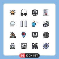 Universal Icon Symbols Group of 16 Modern Flat Color Filled Lines of sky rain listing screen list categories Editable Creative Vector Design Elements