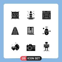 9 User Interface Solid Glyph Pack of modern Signs and Symbols of real document business monument chichen itza Editable Vector Design Elements