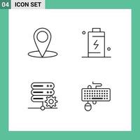 Pack of 4 creative Filledline Flat Colors of location network battery charging setting Editable Vector Design Elements