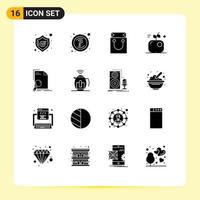 Pack of 16 creative Solid Glyphs of file analysis cart science education Editable Vector Design Elements