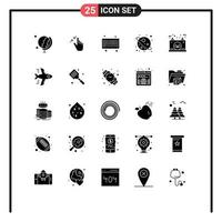 25 Universal Solid Glyphs Set for Web and Mobile Applications power eco bar battery star Editable Vector Design Elements