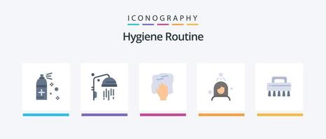 rutina de higiene plana 5 paquete de iconos que incluye conjunto. cepillar. tareas del hogar. limpieza. ducha. diseño de iconos creativos vector