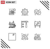 Set of 9 Commercial Outlines pack for money banking search payments party Editable Vector Design Elements