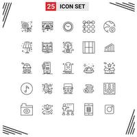 Line Pack of 25 Universal Symbols of padlock internet watch global pattern Editable Vector Design Elements