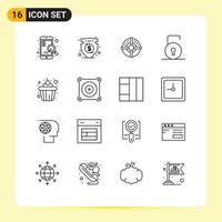 User Interface Pack of 16 Basic Outlines of cup security target protect key Editable Vector Design Elements