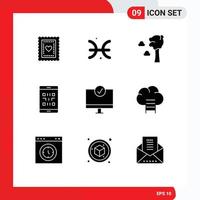 Group of 9 Modern Solid Glyphs Set for connected smartphone arbor qr mobile Editable Vector Design Elements