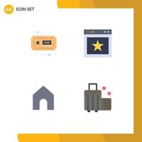 Set of 4 Vector Flat Icons on Grid for ticket interface article website beach Editable Vector Design Elements