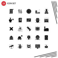 25 Thematic Vector Solid Glyphs and Editable Symbols of flask fitness bacteria hobby microbe Editable Vector Design Elements