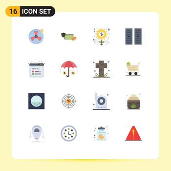 Set of 16 Commercial Flat Colors pack for server data center gold tasks management Editable Pack of Creative Vector Design Elements